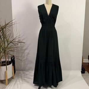 Pampelone Dark Green Resort Maxi Dress Smocked Waist XS/S